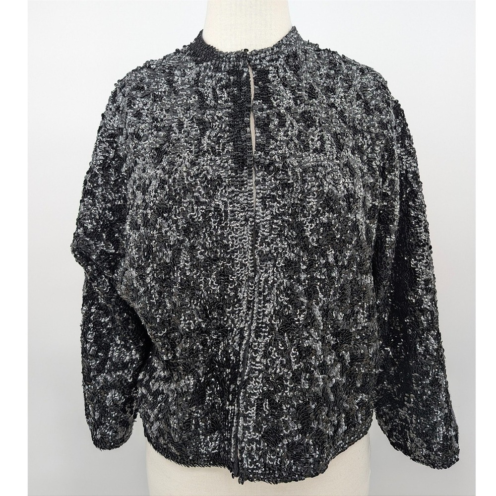 Vintage Dimonelli‎ Black Sequin Jacket 100% Wool Evening Party Cocktail